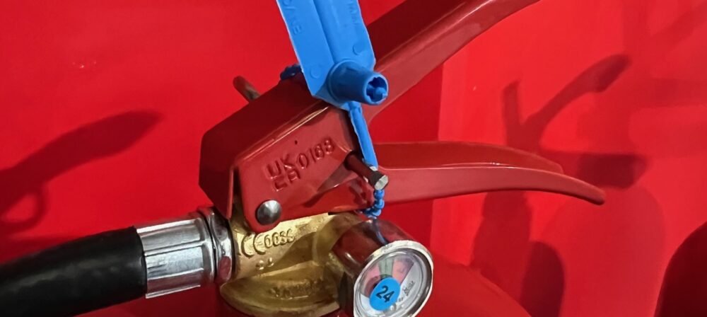Fire Extinguisher blue tamper tag handle